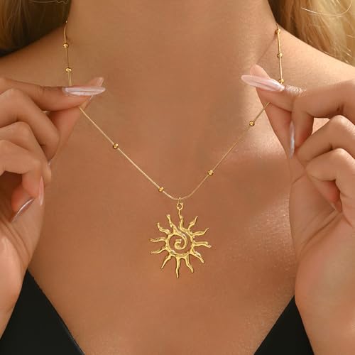Havopso 18K Gold Plated Hollow Sun Pendant Necklace for Women Chunky by Havopso - Used condition - Image 3