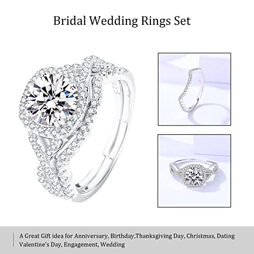 Silwan 2CT Moissanite Ring Set for Women, Halo Bridal Wedding Rings Set 2 Pieces, 925 Sterling Silver 10K 14K 18K Engagement Ring, for Women Ladies Engagement Wedding3