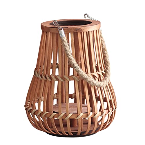 IMIKEYA Linterna de Boda decoración Ligero Linterna Festiva Bombillas de Vela Jaula faroles Decorativos candeeiro Secretaria Pantalla de lámpara Colgante Linterna de ratán Bambú Chocolate