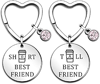 QMVMV Funny Best Friend Keyring 2PCs Friendship Gifts Tall and Short Best Friend Keychain BFF Gifts for Women Men Birthday Christmas Gifts Graduation Valentine's Day Gifts for Friends