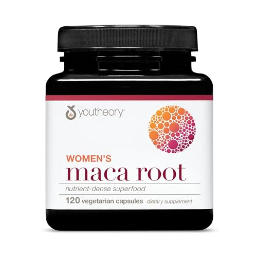 Youtheory Women's Maca Root - Vegan Energy & Menopause Support Supplement with Peruvian Ginseng* - Premium Supplement for Women - Dairy, Soy & Gluten Free - 120 Vegetarian Capsules