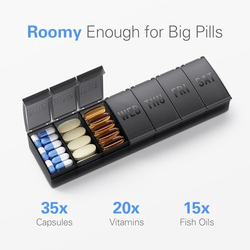 Image of Barhon Pill Organizer Large, Weekly Medicine Pill Organizers, 7 Day Pills Box Case Travel for Big Vitamin Supplements Fish Oil, Gray