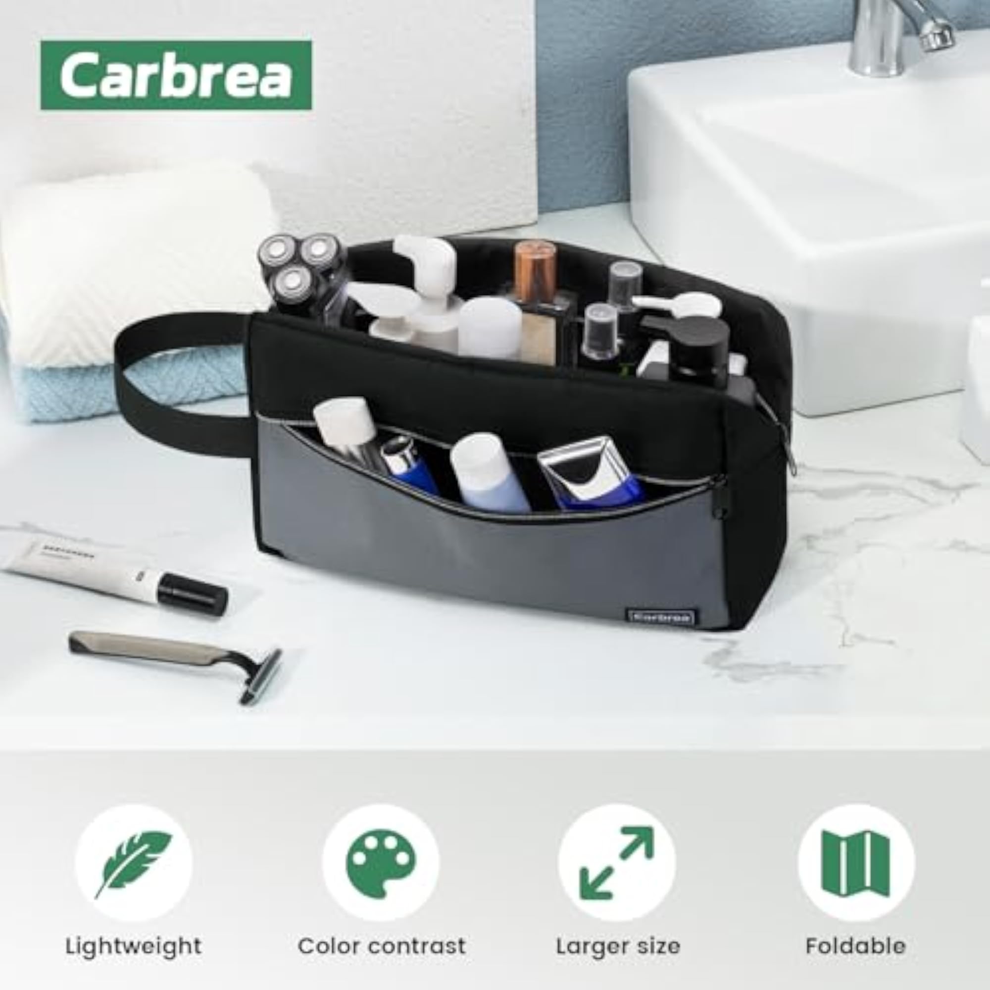 Classic Black Small Travel Toiletry Bag, Gift for Her