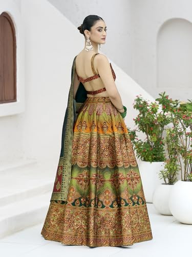 Image of PURVAJA Women's Kanjiwaram Semi-Stitched Lehenga choli