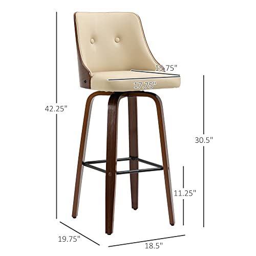 Homcom Bar Height Bar Stools, Pu Leather Swivel Barstools With Footrest And Tufted Back, Set Of 2, Beige #TOP2