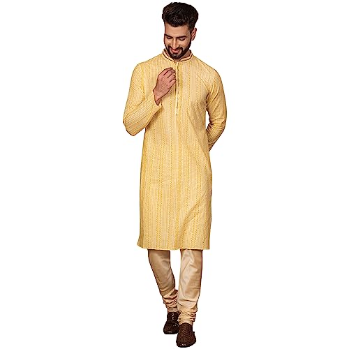 Image of KISAH Men's Navy Blue Printed Cotton Kurta - Regular Fit Long Tunic with Mandarin Collar | Ethnic Wear for Weddings & Festive Occasions