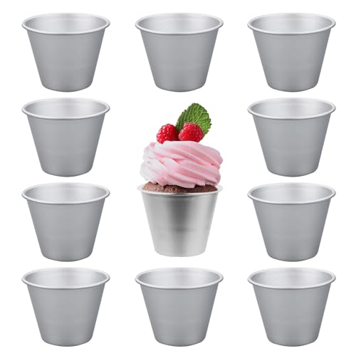 HXMJIED 10 Pcs Pudding Moulds Aluminum Nonstick Baking Cups Mini Pudding Basins Muffin Tin Moulds Egg Mold Cups Cupcake Basins for Kitchen DIY Cooking (2.9 x 1.8 x 2.2Inch)