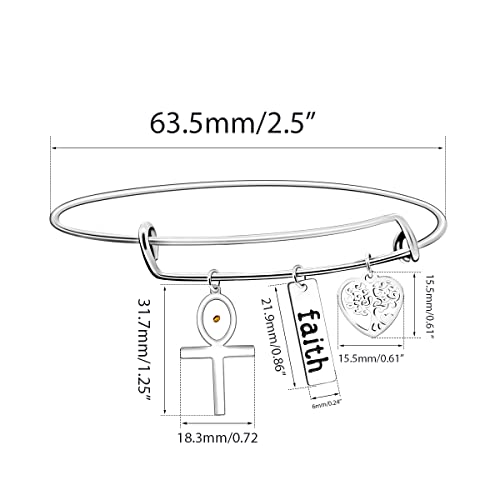 Image of Uloveido Stainless Steel Tree of Life Bangle Mustard Seed Pendant Faith Cuff Bracelet Gifts for Women Teen-Girls Y639
