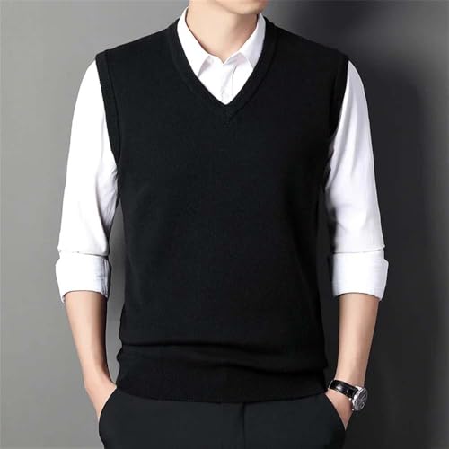 Adhdyuud Men V Neck Sleeveless Pullover Sweater Vest Solid Plain Slim Fit Business Knitwear4
