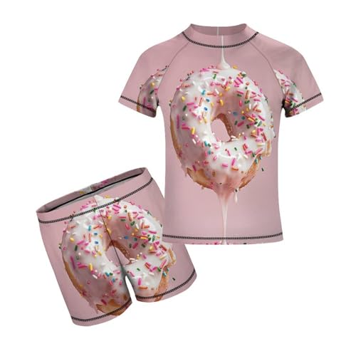 Sweet Doughnut Dripping GlazeChildren's Casual Swimsuit Set - Simple and Versatile10-12Y（150cm）