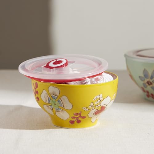 Chumbak Yellow Floral Motif Ceramic Storage Bowl - 450ml