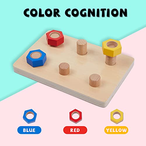 Image of Jumbo Wooden Nuts and Bolts Board, Wooden Puzzle Stacking Toys for 1-3 Year Olds, Occupational Therapy Toys for Fine Motor Skills, Boys & Girls Baby Gift