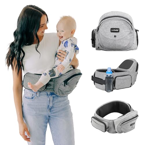 Image of Tushbaby Original Hip Seat Baby Carrier for Babies & Toddlers up to 45 lbs, Safety Certified, Lightweight No-Foam Design with Storage, Grey