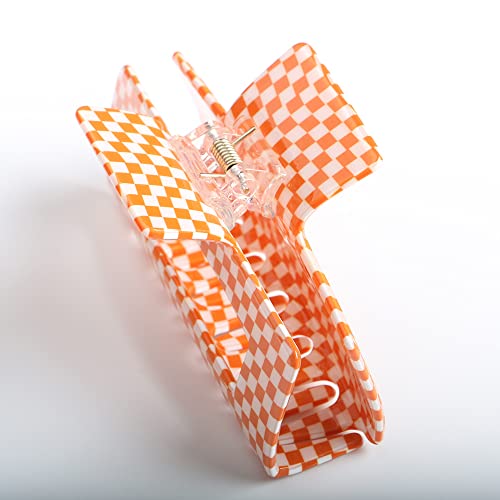 Checkered Hair Claw Clips,Pack Of 1,Vintage Checkered Claw Clips Cellulose Acetate Banana Clips,Nonslip Banana Hair Clamp For Women Girls (Orange,L) #TOP6
