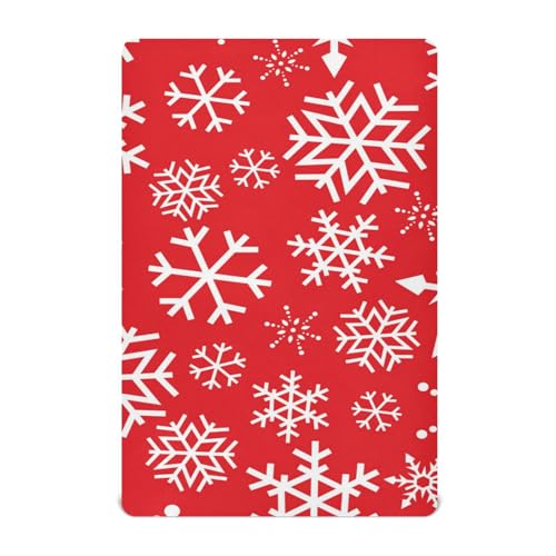 Moudou Christmas Snowflake Red Playard Sheet for Boy Girls, Soft Breathable Fitted Toddler Sheet for Standard Playard Bed Mattress, 39 x 27 x 5 Inch