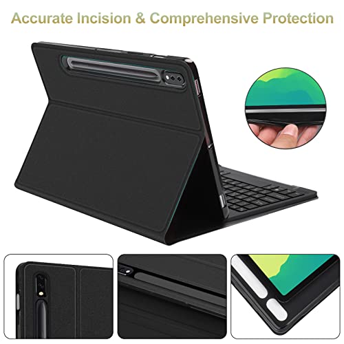 Samsung Galaxy Tab S8+ /S7 Fe Case With Keyboard 12.4 Inch, Detachable Wireless Bluetooth Backlit Keyboard & Slim Smart Cover With S Pen Holder For Galaxy Tab S8+ 2022/S7 Fe 2021/S7 Plus 2020, Black #TOP5