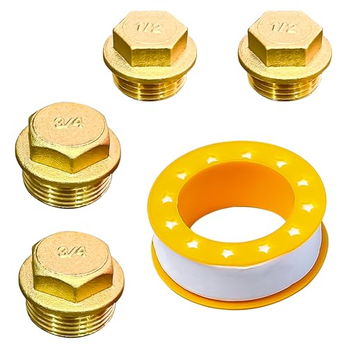 Neikafan 4 Pièces Bouchon Plomberie Male 1/2 3/4 en Laiton Capuchon Plomberie Bouchon Filetage pour Chauffage Gaz Intérieur, Plomberie Robinetterie mit Ruban...