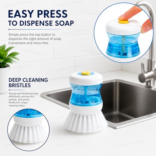 Image of Sink Cleaning Brush with Built-in Liquid Soap Dispenser | Kitchen Sink Brush for Dish Washing, Basin, Washbasin & Bathroom Tiles Cleaning | Multi-Purpose Scrub Brush for Kitchen & Home