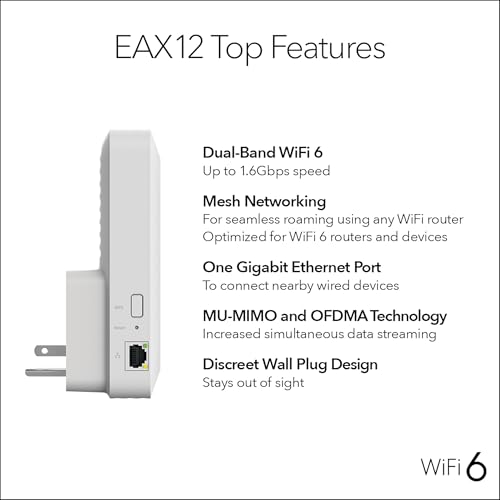 Image of NETGEAR WiFi 6 Range Extender (EAX12)-Add up to 1,200 sq. ft. 15 Devices-AX1600 Dual-Band Wireless Signal Booster&Repeater(upto 1.6 Gbps Speed),WPA3 Security,Smart Roaming,Free Expert Help (Pack of 6)