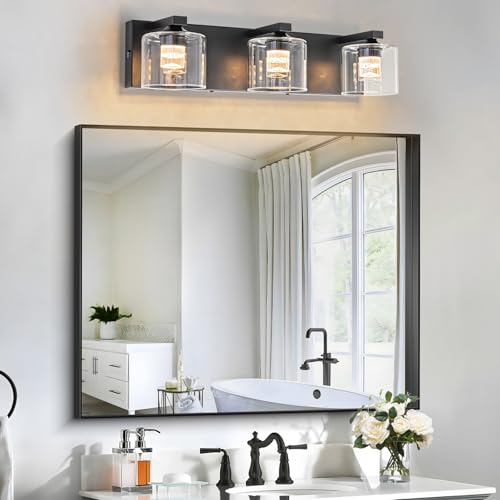Image of foucasal LED Bathroom Vanity Lights, 5CCT Dimmable 2700K-4500K Vanity Light Fixtures Over Mirror, Modern Vanity Lighting for Bathroom Restroom Hallway Living Room (Black, 3-Light)