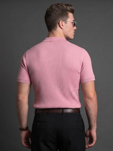 Image of Veirdo Men's Rib Knit Polo T-Shirt in Cotton Fabric, Classic Collar with Modern Fit, Stylish for Casual Wear, Available in Sizes S to 2XL