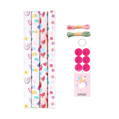 MUYEE 4���[�� 43cm x 300cm ���b�s���O�y�[�p�[�A�M�t�g���b�s���O�y�[�p�[���[�� �~�b�N�X�J���[�o�[�X�f�[���b�s���O�y�[�p�[�A���[�v2�{�Ɨ��ʃe�[�v�t���A�������ʂŃM�t�g���b�s���O��1���̃X�e�b�J�[�B