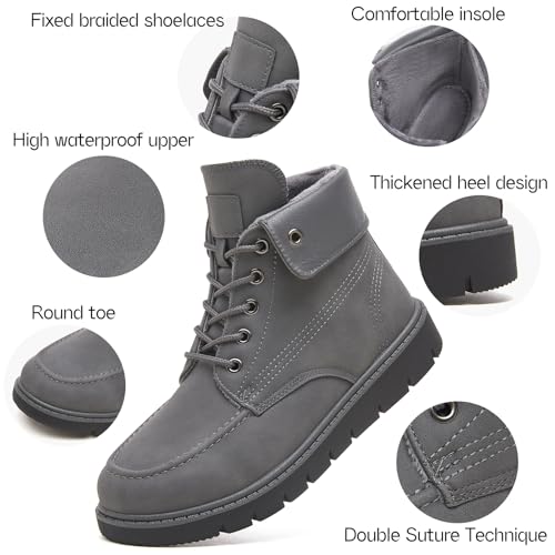 Shupua Women's Ankle Boots Black Lace Up Winter Hiking Work Waterproof Combat Booties2