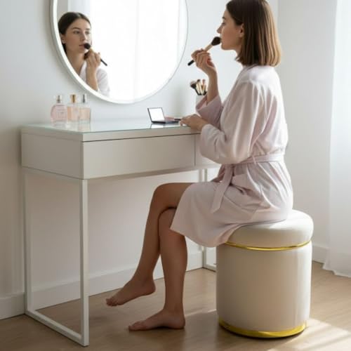 Image of Ottoman Stool for the Living Room Ottoman Pouffes for Sitting, Puffy Stool for Living Room Dressing Table Stool Cream