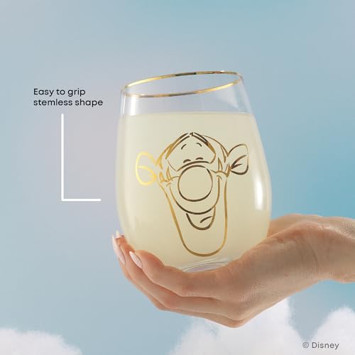Image of JoyJolt Disney Winnie the Pooh Gold Sketch Stemless Drinking Glasses Set of 4, 19oz Glass Cups ft Pooh Bear Tigger Piglet Eeyore, Disney Kitchen Glassware Set, Winnie the Pooh Adult Gifts