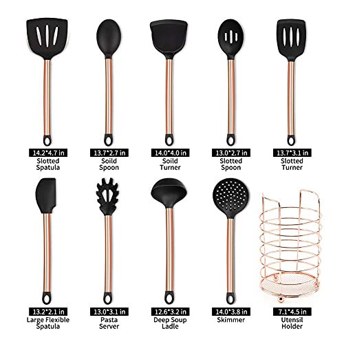 Silicone Cooking Utensils Set,10Pcs Cooking Utensils Set Non-Stick Heat Resistan Bpa-Free Silicone Stainless Steel Handle Cooking Tools (Rose Gold) #TOP1