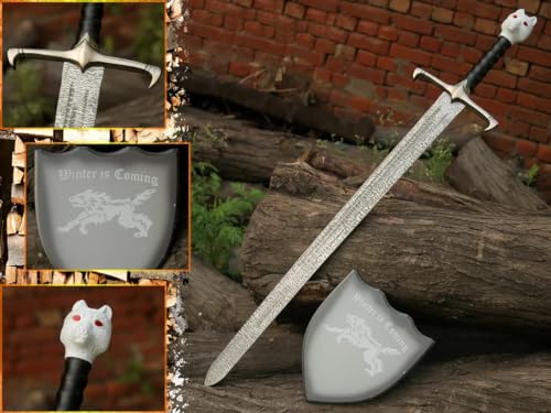 HandSmith Longclaw Sword of Jon Snow Book Edition with Display Plaque - Handmade Red Cat Eye John Snow Sword