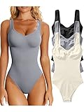 OQQ Women's 3 Piece Bodysuits Sexy Ribbed Sleeveless Shapewear Tank Tops Bodysuits Black Grey Beige