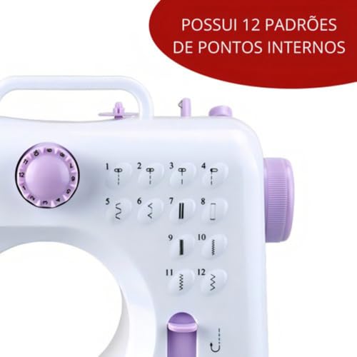 Mini Máquina De Costura Doméstica Magnifica Portátil Compacta 12 Pontos Com Led - Bivolt 110V/220V -