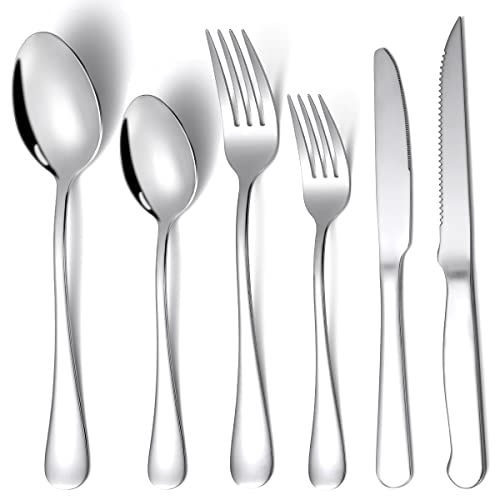 Aen Art - Aen Art Flatware Set, 24-Piece Stainless Steel Silverware Set with Steak Knives for 4, Mirror Polished Cutlery Utensil Set for Home Restaurant Hotel, Dishwasher Safe