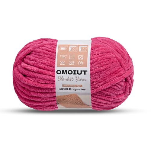 Image of OMoiout Chunky Chenille Yarn for Crocheting, Soft Baby Blanket Yarn, #7 Super Bulky, Chunky Knit Blanket Crochet Yarn, 7 oz /109.4 yds Fluffy Velvet Amigurumi Yarn(Rose)