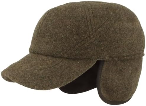 Breiter Heren winter pet met oorkleppen flatcap cap cap 100% wol met uitklapbare oorbescherming muts huidvriendelijk en comfortabel, Zwart effen, 63