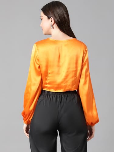 Image of KOTTY Womens Satin Full Sleeves Solid Regular Fit Top