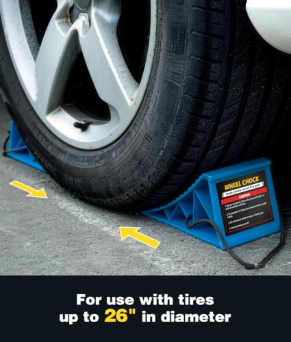 Image of PAHTTO Wheel Chocks, 4Pack Heavy Duty Wheel Chocks with Rope, Blue