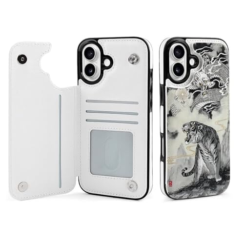 iPhone16Plus用ケース 手帳型 和風 絵画 水墨画 龍虎 アイフォン16Plus用ケース 背面 財布型 2024年 スマホケース PUレザー カード収納 スタンド機能 おしゃれ