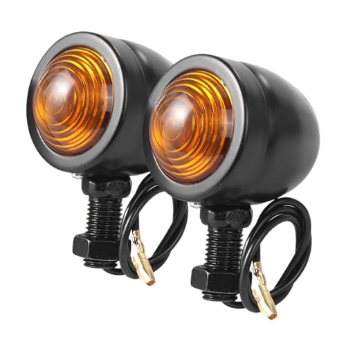 2PCS Retro Motorcycle Turn Signals Motorcycle Accessories Universal Single Wire Turn Signals Lights Cafe Racer Fit for Harley(Black)