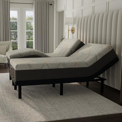 Image of Blissful Nights e4 Cal King Split Adjustable Bed Base Frame with 12 inch Medium Firm Copper and Gel Infused Memory Foam Mattress