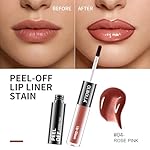 2-in-1 Peel Off Lip Liner and Lip Gloss Makeup Combo, Lip Liner Stain Smudge-Proof, Highly Pigmented Color, Transfer-Proof, Waterproof, Glitter Lip Glaze Moisturizing ((04# ROSE PINK)) - Image 3