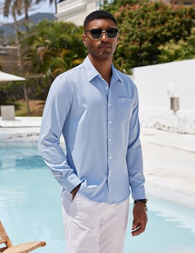 COOFANDY Men's Casual Button Down Shirt Long Sleeve Linen Chambray Shirt3