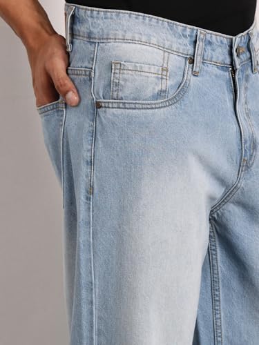 Image of Thomas Scott Men's Relaxed Fit Mid Rise Comfort Clean Look Light Fade Cotton Baggy Jeans