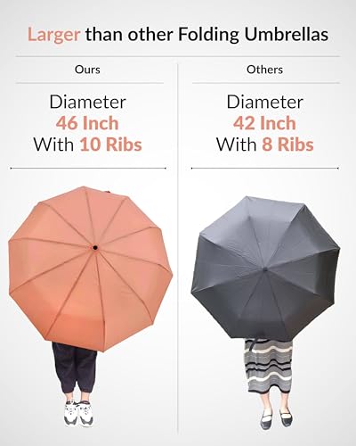Image of Destinio Umbrella for Man - Large Size, Fully Automatic, Windproof Fibreglass Ribs, UPF 50+ Sun Protection, Premium 210T Pongee, Foldable Travel Umbrella for Rain for Men and Women - 3 fold Compact Easy to Carry (Auto open auto close)