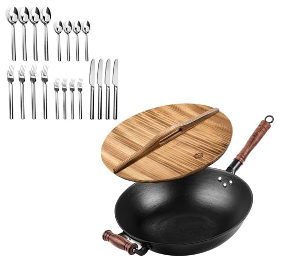 Wok de Hierro Fundido 14.2 in con Tapa y Mango de Madera miniatura 1
