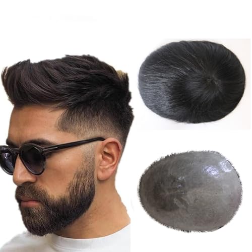 Postiche pour homme en cheveux humains 0.08mm noir naturel 12.7x17.8cm