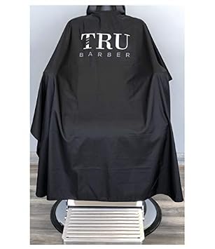 TRU BARBER Silicone Neck Cape, 100% Polyester, Lightweight and Waterproof, Professional Hair Salon Cutting Cape With Snap Closure, 50 x 58 (Black/White)
