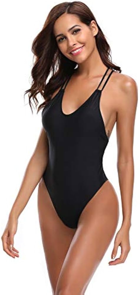 Amazon.co.jp: ワンピース水着、黒いハイフォーク、ワンピース
