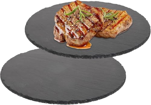Oungy 2 placas de pizarra redondas de 30 cm de diámetro, para servir tartas, redondas, color negro, para buffet, queso, aperitivos, sushi